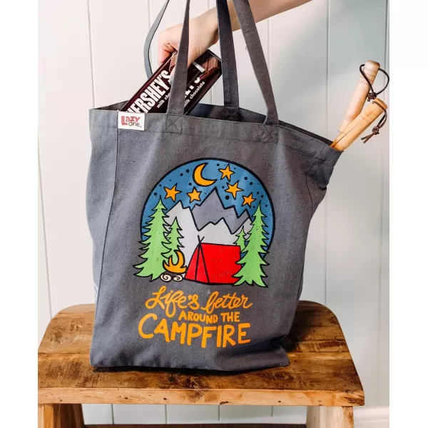 Lazy One Canvas Tote Bag Novelty Tote Bag for Women and Men Reusable Shopping Bags Perfect for Shopping Travel and WorkAround the Campfire