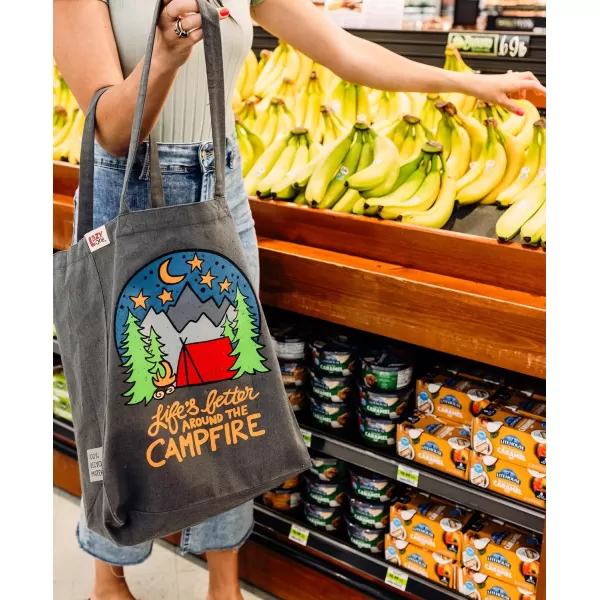 Lazy One Canvas Tote Bag Novelty Tote Bag for Women and Men Reusable Shopping Bags Perfect for Shopping Travel and WorkAround the Campfire