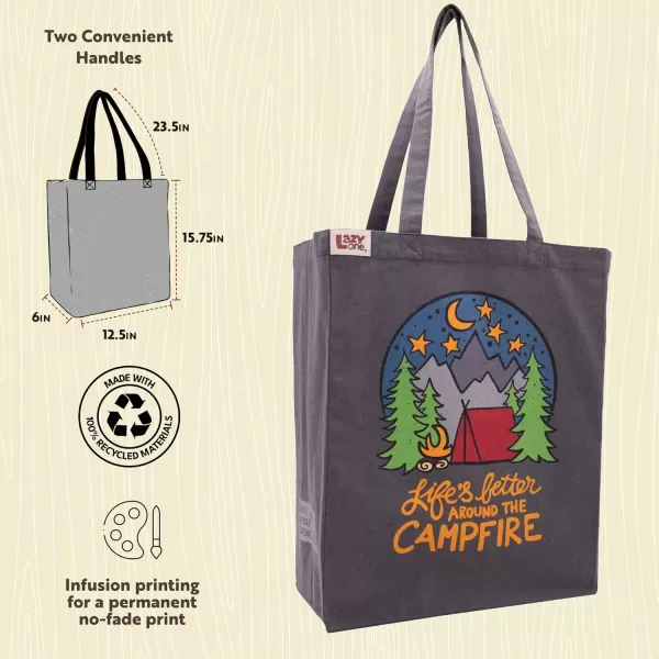 Lazy One Canvas Tote Bag Novelty Tote Bag for Women and Men Reusable Shopping Bags Perfect for Shopping Travel and WorkAround the Campfire