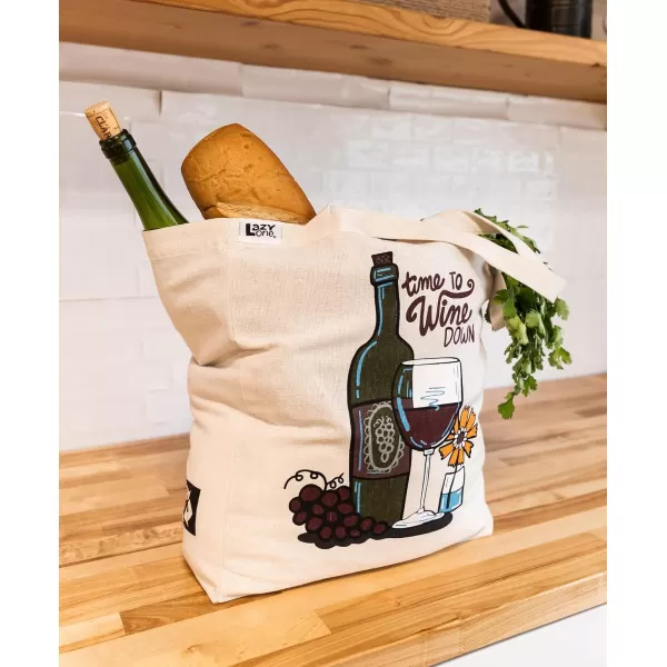 Lazy One Canvas Tote Bag Novelty Tote Bag for Women and Men Reusable Shopping Bags Perfect for Shopping Travel and WorkWine Down