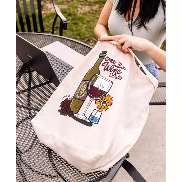 Lazy One Canvas Tote Bag Novelty Tote Bag for Women and Men Reusable Shopping Bags Perfect for Shopping Travel and WorkWine Down