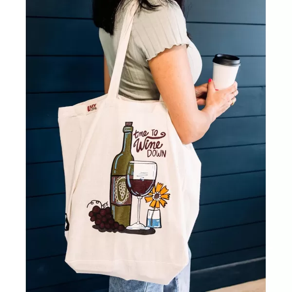 Lazy One Canvas Tote Bag Novelty Tote Bag for Women and Men Reusable Shopping Bags Perfect for Shopping Travel and WorkWine Down