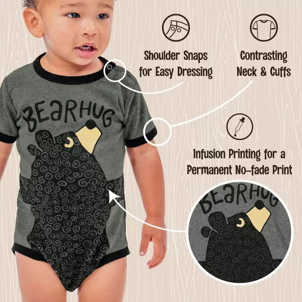 Lazy One Cute Unisex Baby Bodysuit Cute Animal Designs 618 MonthsBear Hug Grey Infant Onepiece