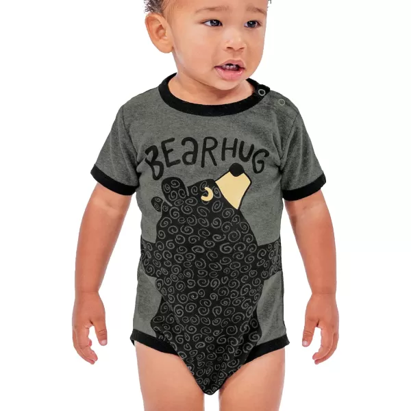 Lazy One Cute Unisex Baby Bodysuit Cute Animal Designs 618 MonthsBear Hug Grey Infant Onepiece