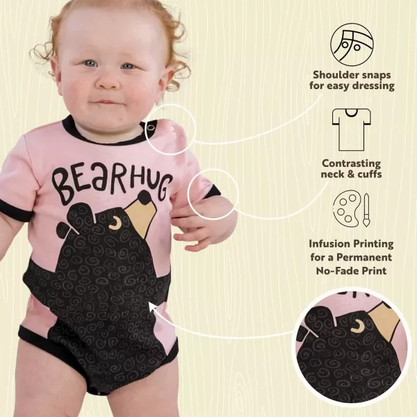 Lazy One Cute Unisex Baby Bodysuit Cute Animal Designs 618 MonthsBear Hug Pink Infant Onepiece