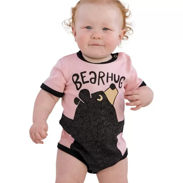 Lazy One Cute Unisex Baby Bodysuit Cute Animal Designs 618 MonthsBear Hug Pink Infant Onepiece