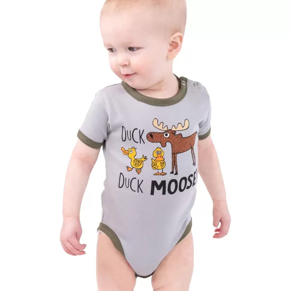 Lazy One Cute Unisex Baby Bodysuit Cute Animal Designs 618 MonthsDuck Duck Moose Grey Infant Onepiece