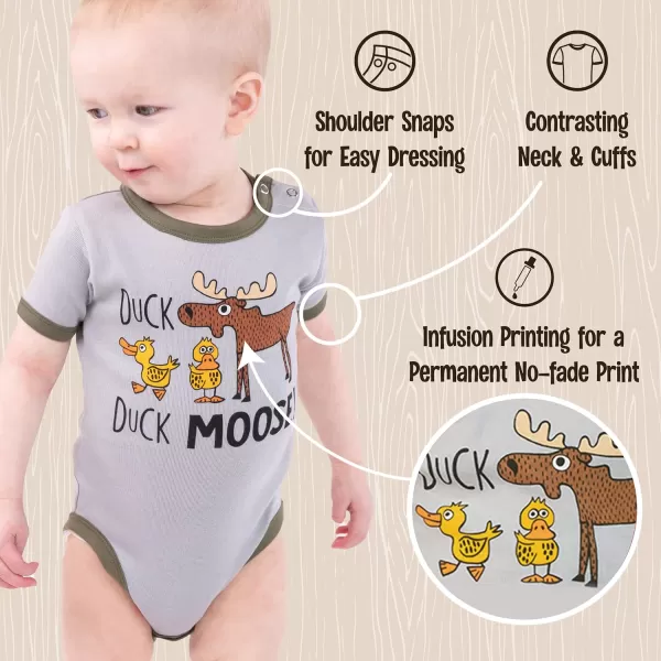 Lazy One Cute Unisex Baby Bodysuit Cute Animal Designs 618 MonthsDuck Duck Moose Grey Infant Onepiece