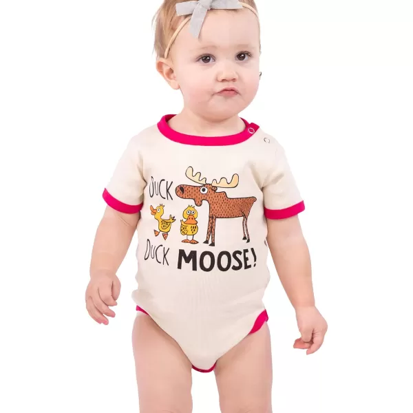 Lazy One Cute Unisex Baby Bodysuit Cute Animal Designs 618 MonthsDuck Duck Moose Pink Infant Onepiece