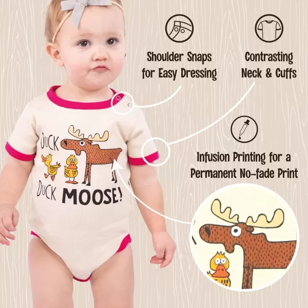 Lazy One Cute Unisex Baby Bodysuit Cute Animal Designs 618 MonthsDuck Duck Moose Pink Infant Onepiece