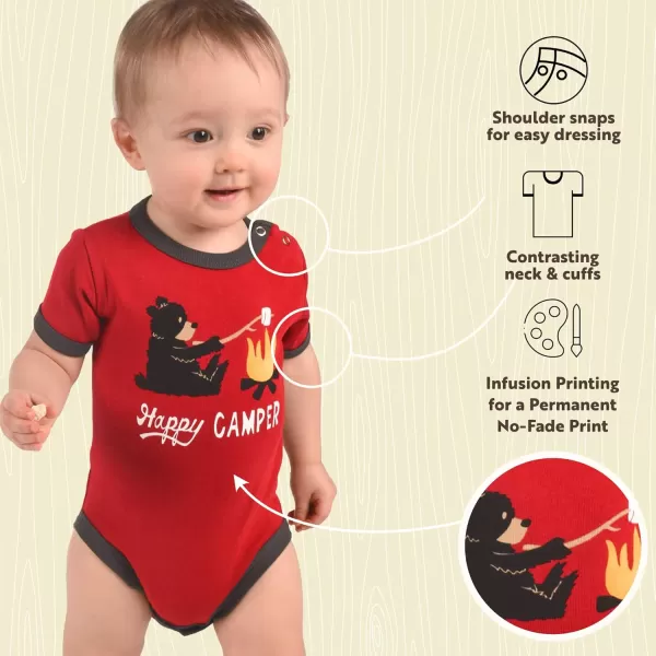 Lazy One Cute Unisex Baby Bodysuit Cute Animal Designs 618 MonthsHappy Camper Infant Onepiece