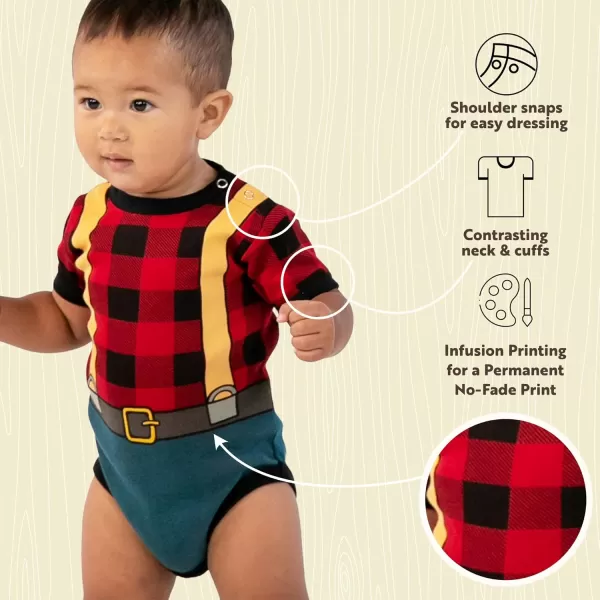 Lazy One Cute Unisex Baby Bodysuit Cute Animal Designs 618 MonthsLumber Jack Infant Onepiece