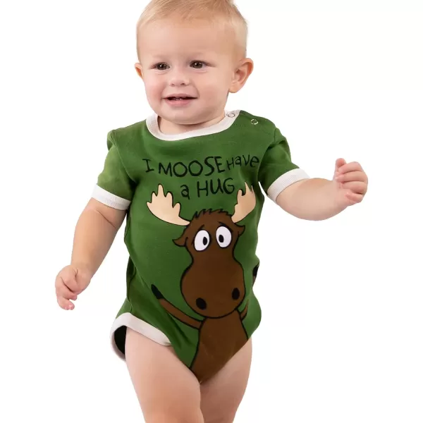 Lazy One Cute Unisex Baby Bodysuit Cute Animal Designs 618 MonthsMoose Hug Green Infant Onepiece