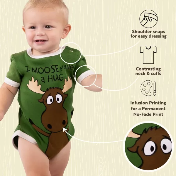 Lazy One Cute Unisex Baby Bodysuit Cute Animal Designs 618 MonthsMoose Hug Green Infant Onepiece
