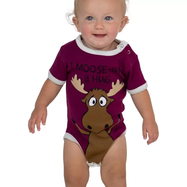 Lazy One Cute Unisex Baby Bodysuit Cute Animal Designs 618 MonthsMoose Hug Purple Infant Onepiece