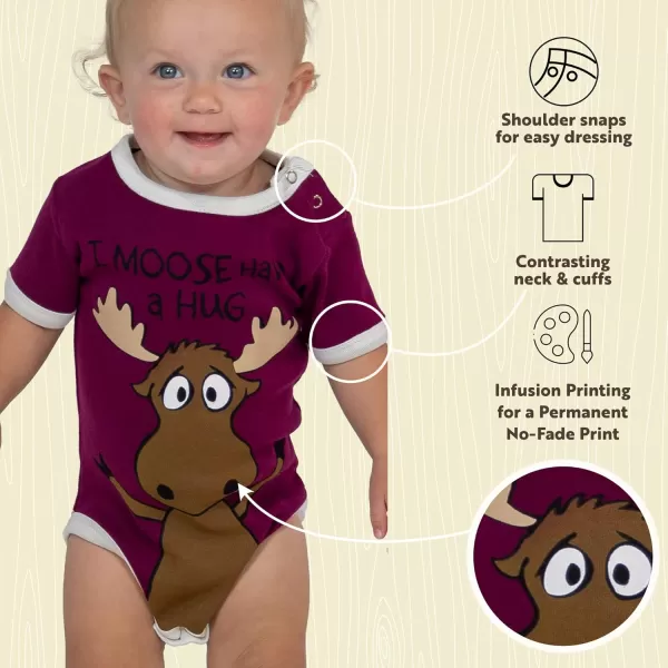 Lazy One Cute Unisex Baby Bodysuit Cute Animal Designs 618 MonthsMoose Hug Purple Infant Onepiece