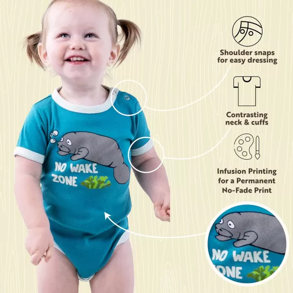 Lazy One Cute Unisex Baby Bodysuit Cute Animal Designs 618 MonthsNo Wake Zone Blue Infant Onepiece