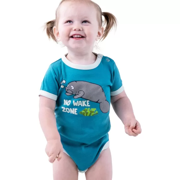 Lazy One Cute Unisex Baby Bodysuit Cute Animal Designs 618 MonthsNo Wake Zone Blue Infant Onepiece