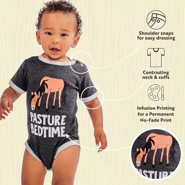 Lazy One Cute Unisex Baby Bodysuit Cute Animal Designs 618 MonthsPasture Bedtime Grey Infant Onepiece