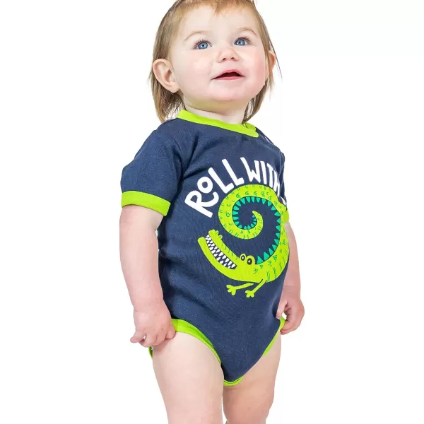 Lazy One Cute Unisex Baby Bodysuit Cute Animal Designs 618 MonthsRoll With It Alligator Infant Onepiece