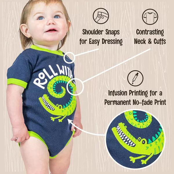 Lazy One Cute Unisex Baby Bodysuit Cute Animal Designs 618 MonthsRoll With It Alligator Infant Onepiece