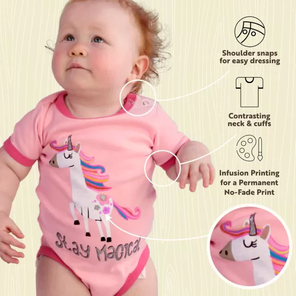 Lazy One Cute Unisex Baby Bodysuit Cute Animal Designs 618 MonthsStay Magical Infant Onepiece