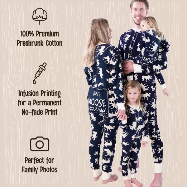 Lazy One Flapjacks Matching Pajamas for The Dog Baby Kids Teens and AdultsClassic Moose Navy Flapjack Onsie