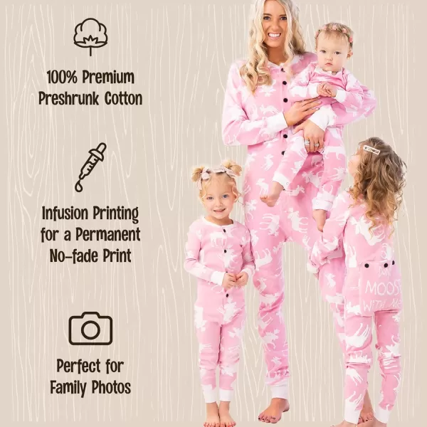 Lazy One Flapjacks Matching Pajamas for The Dog Baby Kids Teens and AdultsClassic Moose Pink Flapjack Onsie