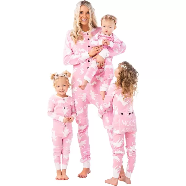 Lazy One Flapjacks Matching Pajamas for The Dog Baby Kids Teens and AdultsClassic Moose Pink Flapjack Onsie