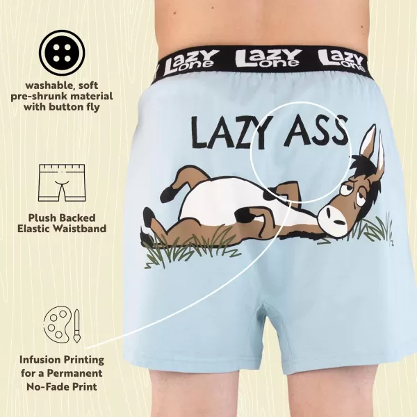 Lazy One Funny Animal Boxers Humorous Underwear Novelty Boxer Shorts Gag Gifts for MenBlue Lazy Ass