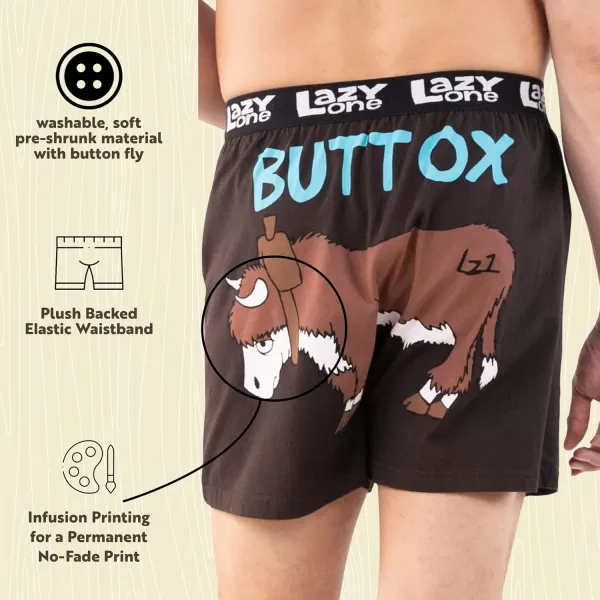 Lazy One Funny Animal Boxers Humorous Underwear Novelty Boxer Shorts Gag Gifts for MenButt Ox Boxers