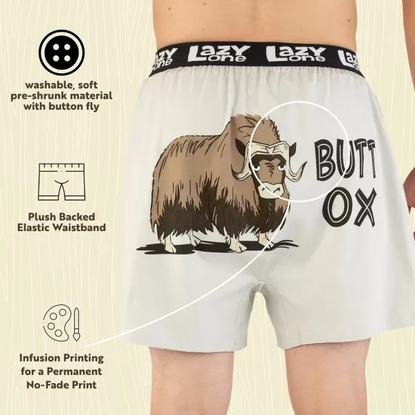 Lazy One Funny Animal Boxers Humorous Underwear Novelty Boxer Shorts Gag Gifts for MenButt Ox Grey Boxers