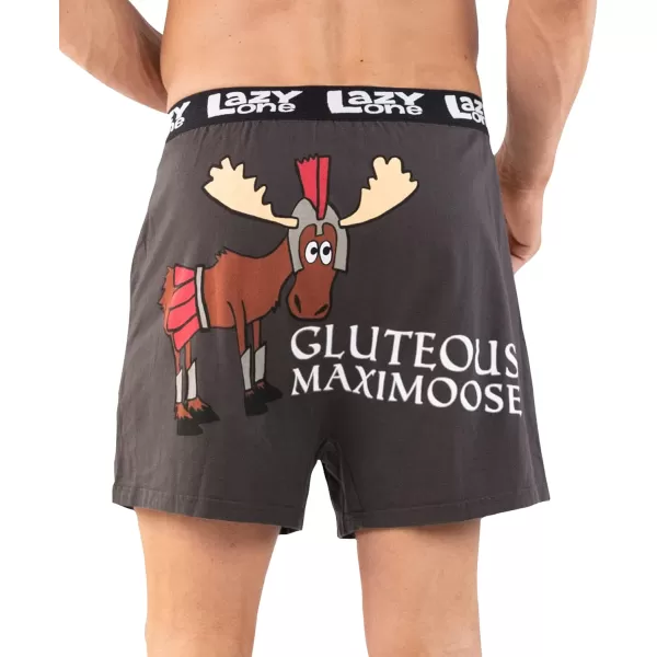 Lazy One Funny Animal Boxers Humorous Underwear Novelty Boxer Shorts Gag Gifts for MenGluteus Maximoose Gladiator Boxers