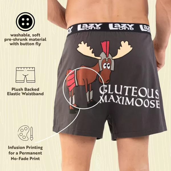 Lazy One Funny Animal Boxers Humorous Underwear Novelty Boxer Shorts Gag Gifts for MenGluteus Maximoose Gladiator Boxers