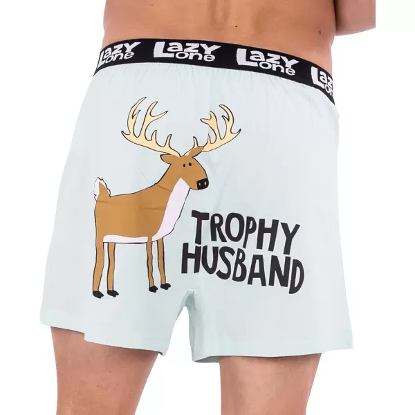 Lazy One Funny Animal Boxers Humorous Underwear Novelty Boxer Shorts Gag Gifts for MenLight Cyan Trophy Husband Boxers