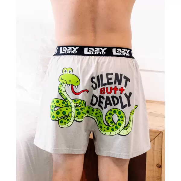 Lazy One Funny Animal Boxers Humorous Underwear Novelty Boxer Shorts Gag Gifts for MenSilent Butt Deadly Snake Grey Boxer