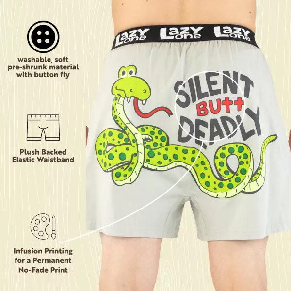 Lazy One Funny Animal Boxers Humorous Underwear Novelty Boxer Shorts Gag Gifts for MenSilent Butt Deadly Snake Grey Boxer