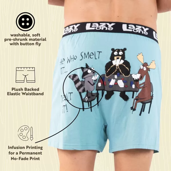 Lazy One Funny Animal Boxers Humorous Underwear Novelty Boxer Shorts Gag Gifts for MenWho Smelt It Dealt It Boxers