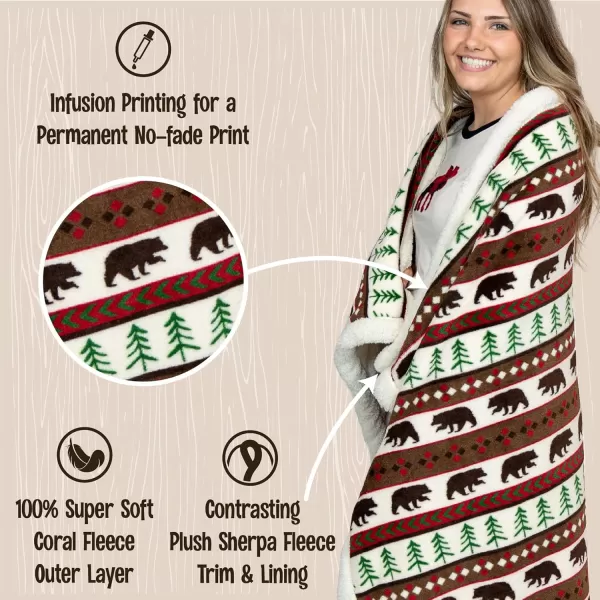 Lazy One Soft Polyester Sherpa Throw Blanket Plaid and Animal Designs One Size Cabin MooseBear Fair Isle Fuzzy Blanket