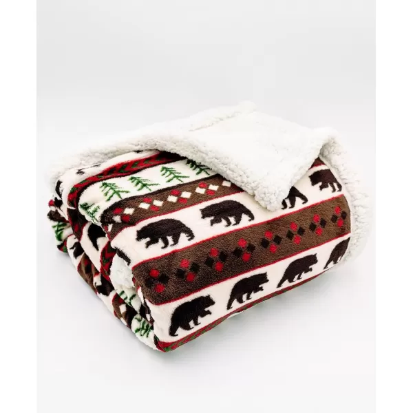 Lazy One Soft Polyester Sherpa Throw Blanket Plaid and Animal Designs One Size Cabin MooseBear Fair Isle Fuzzy Blanket