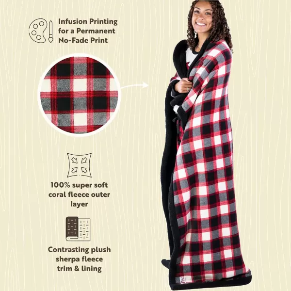 Lazy One Soft Polyester Sherpa Throw Blanket Plaid and Animal Designs One Size Cabin MooseBlack Plaid Fuzzy Blanket