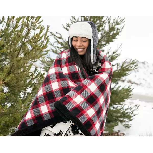 Lazy One Soft Polyester Sherpa Throw Blanket Plaid and Animal Designs One Size Cabin MooseBlack Plaid Fuzzy Blanket