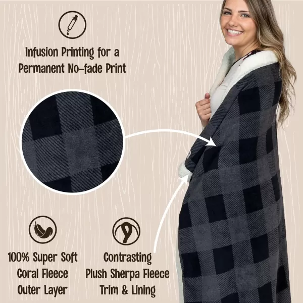 Lazy One Soft Polyester Sherpa Throw Blanket Plaid and Animal Designs One Size Cabin MooseGrey Buffalo Check Fuzzy Blanket