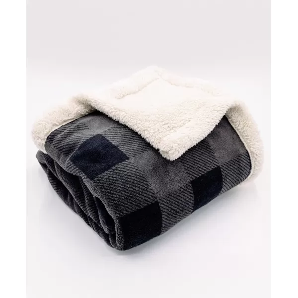 Lazy One Soft Polyester Sherpa Throw Blanket Plaid and Animal Designs One Size Cabin MooseGrey Buffalo Check Fuzzy Blanket