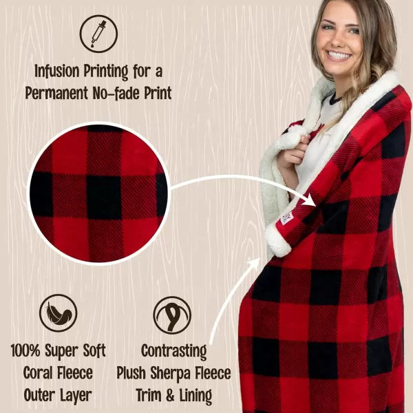 Lazy One Soft Polyester Sherpa Throw Blanket Plaid and Animal Designs One Size Cabin MooseMoose Plaid Fuzzy Blanket