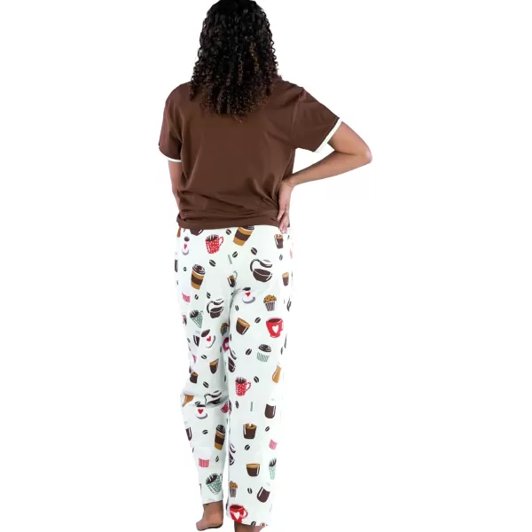 Lazy One Womens Pajama Set Short Sleeves with Cute Prints Relaxed FitCoffee First Pajama Set