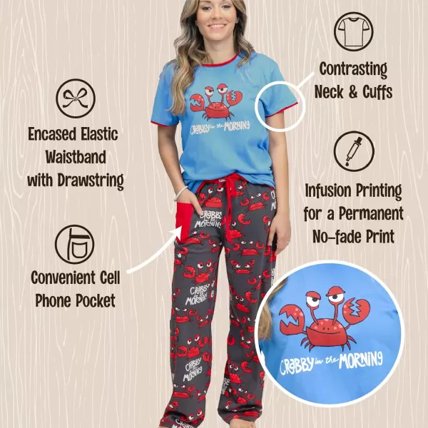 Lazy One Womens Pajama Set Short Sleeves with Cute Prints Relaxed FitCrabby in the Morning Pajama Set