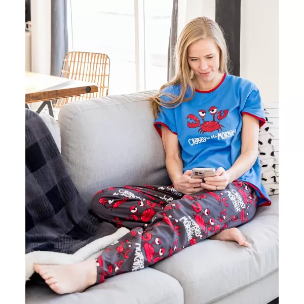 Lazy One Womens Pajama Set Short Sleeves with Cute Prints Relaxed FitCrabby in the Morning Pajama Set