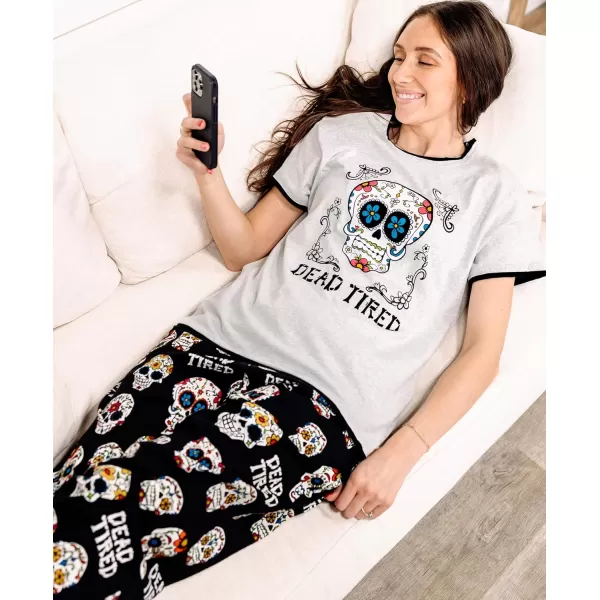 Lazy One Womens Pajama Set Short Sleeves with Cute Prints Relaxed FitDead Tired Womens Pj Set