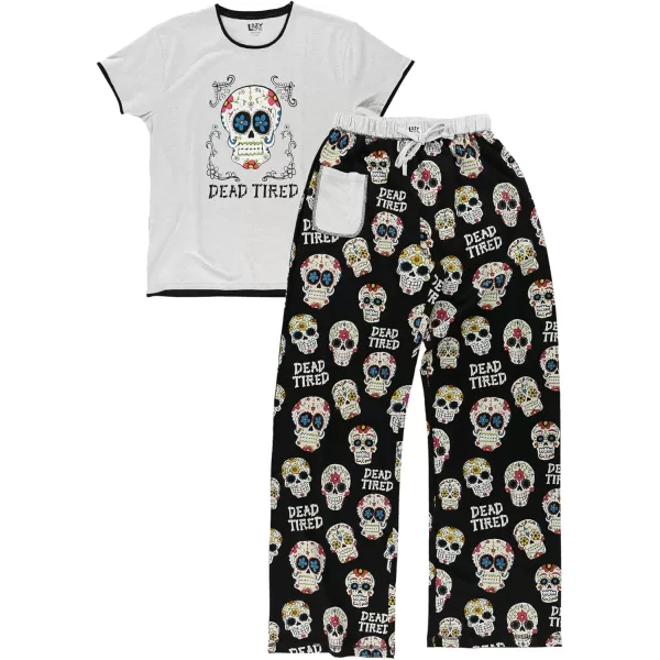 Lazy One Womens Pajama Set Short Sleeves with Cute Prints Relaxed FitDead Tired Womens Pj Set